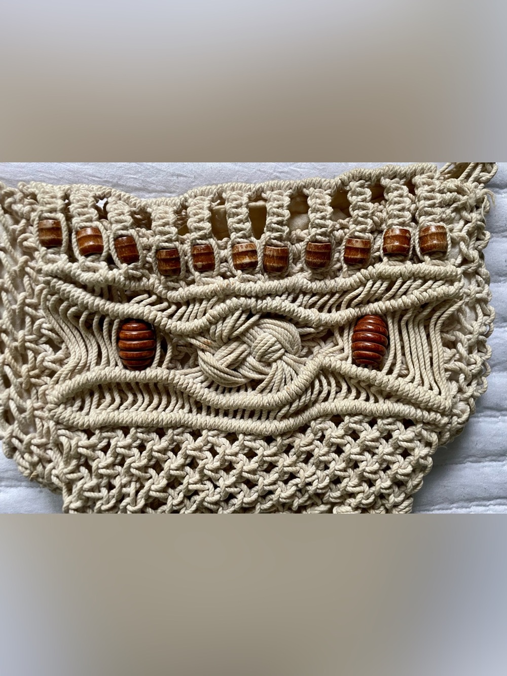 Vintage Handmade Macramé Fringe Bag - Picture 6 of 11